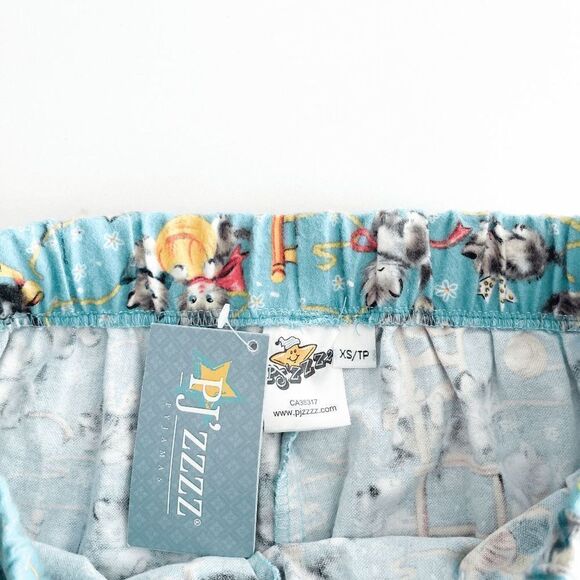 PJ Zzzz Womens Lounge Pajama Pants Flannel Drawstring Cats Kitten Blue XS - Picture 4 of 9